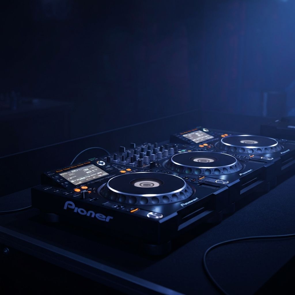 DJ equipment in a nightclub setting
